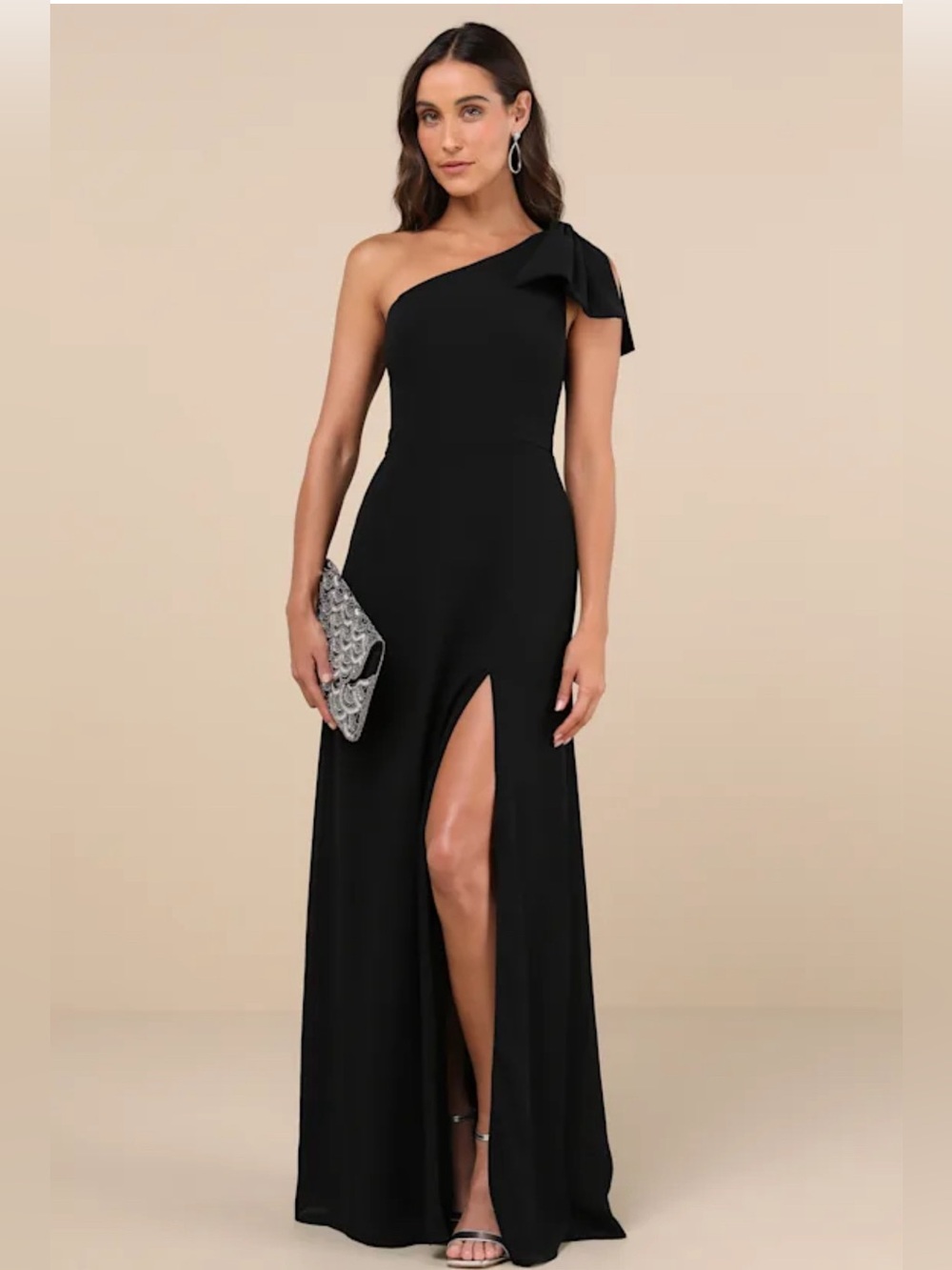 Lulus Simply Brilliant Black One-Shoulder Bow Maxi Dress Size Small NEW w/ Tag